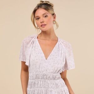 Lulus Chrislyn Light Lavender Floral Flutter Sleeve Mini Dress Purple - Size M